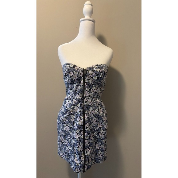 H&M Divided Strapless Mini Dress Purple Blue Floral Size 8 - Picture 1 of 9